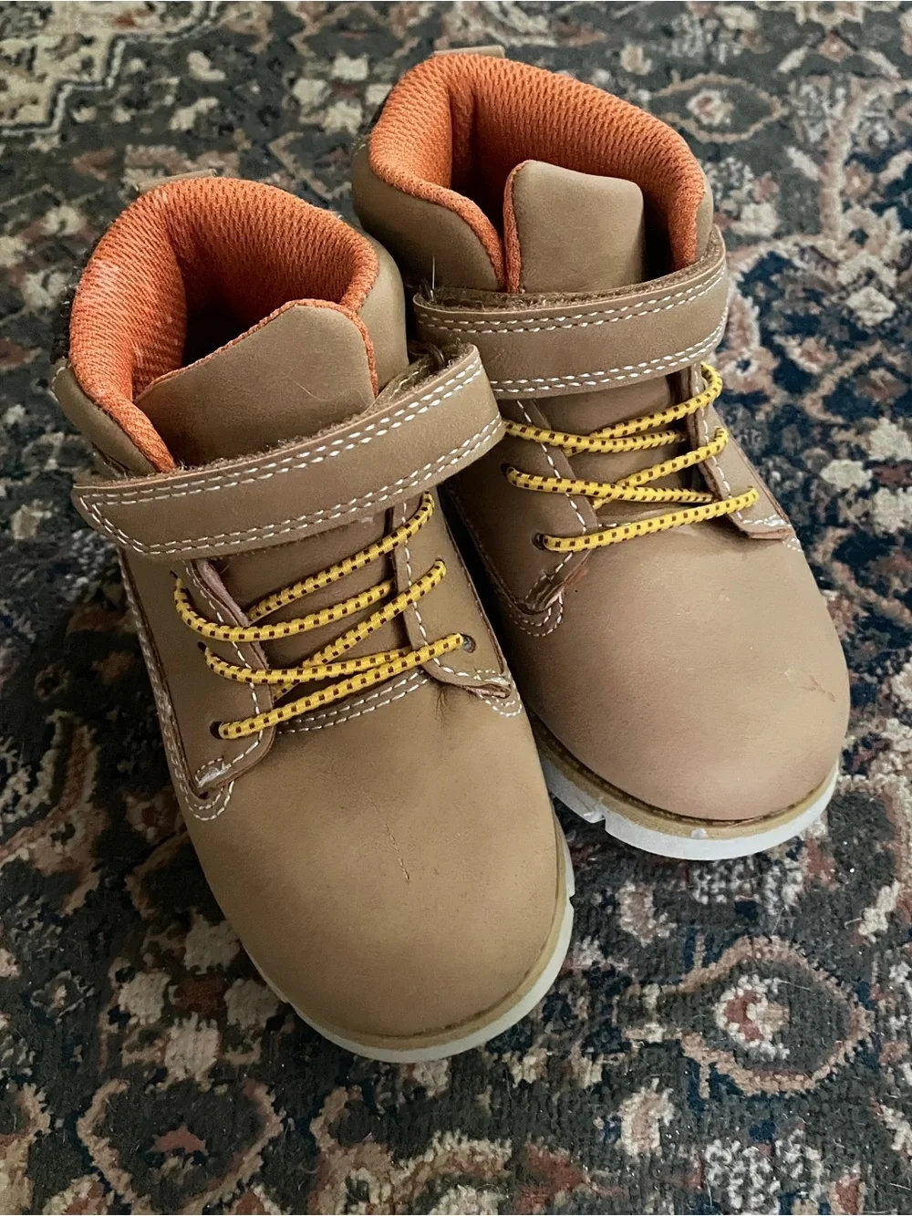 OshKosh B'gosh Tan Kids Boots with Orange Collar and Yellow Laces